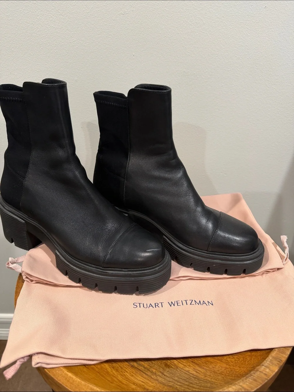 Stuart Weitzman Black Leather Moto Ankle Boots